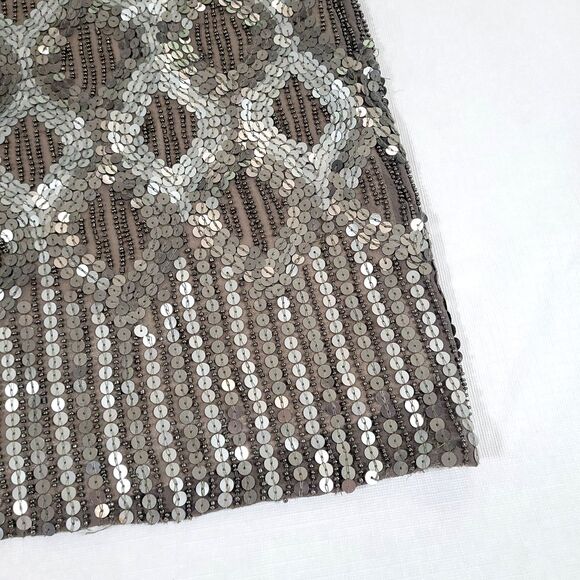 Scala Silk Sequin Beaded Cocktail Dress 2 Silver sheath Lined Sleeveless formal - Picture 3 of 16